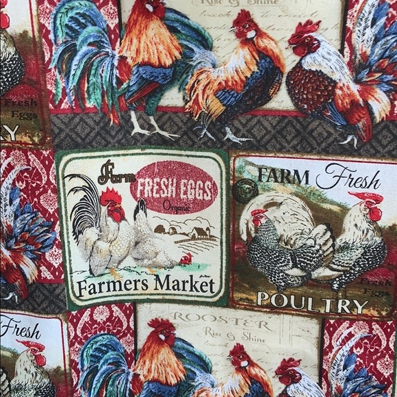 Hand Crafted Farmers Market Roosters All Purpose Reusable Tote Bag 100% Cotton - Picture 3 of 5